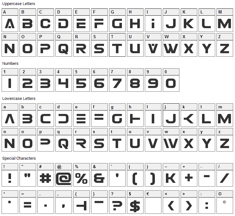 Eurofighter Font Character Map