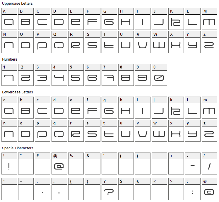 Eva Font Character Map