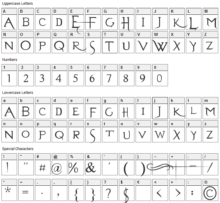 Evanescent Font Character Map