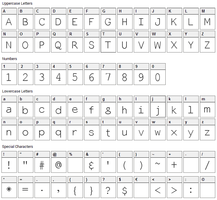 Everson Mono Latin Font Character Map