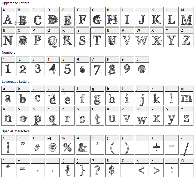 Everyday Ghost Font Character Map