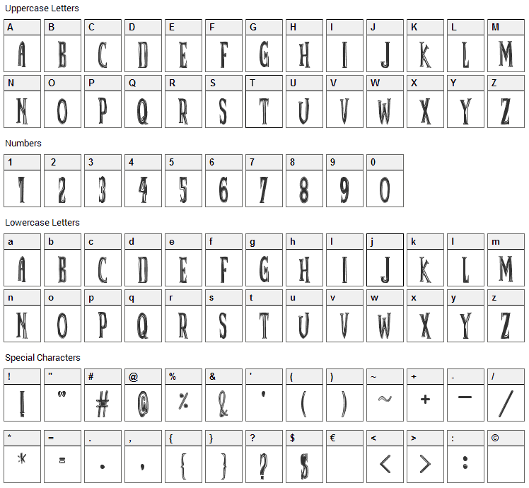 Evil Dead II UK Font Character Map