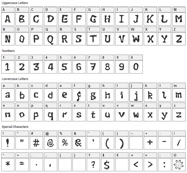 Evil Green Plant Font Character Map