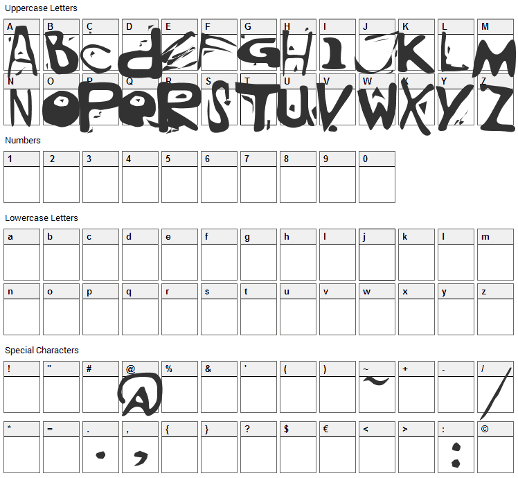 Evil Mail Font Character Map