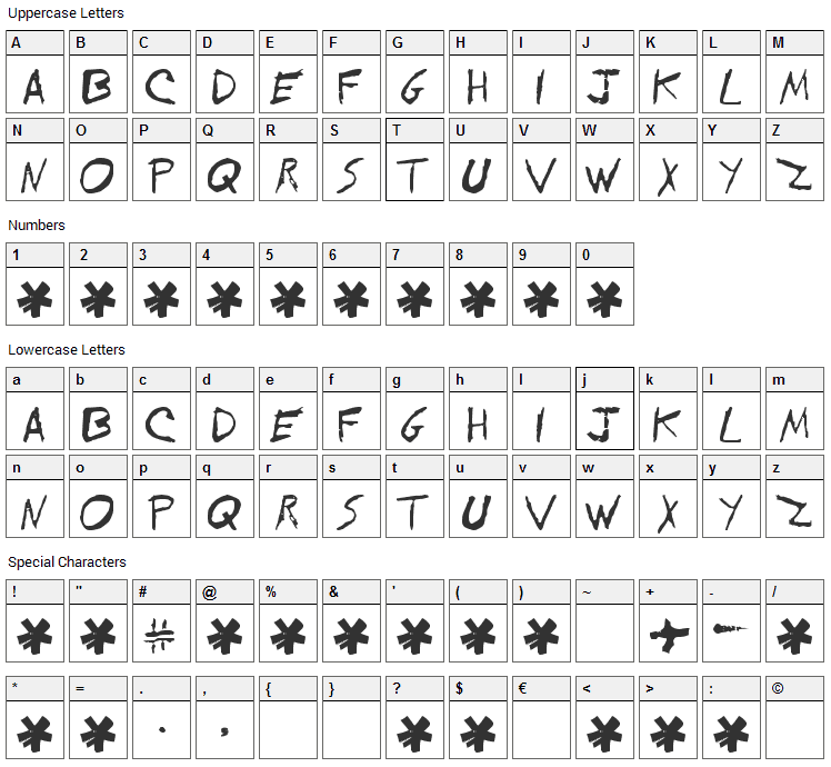 Evol Popdog Font Character Map