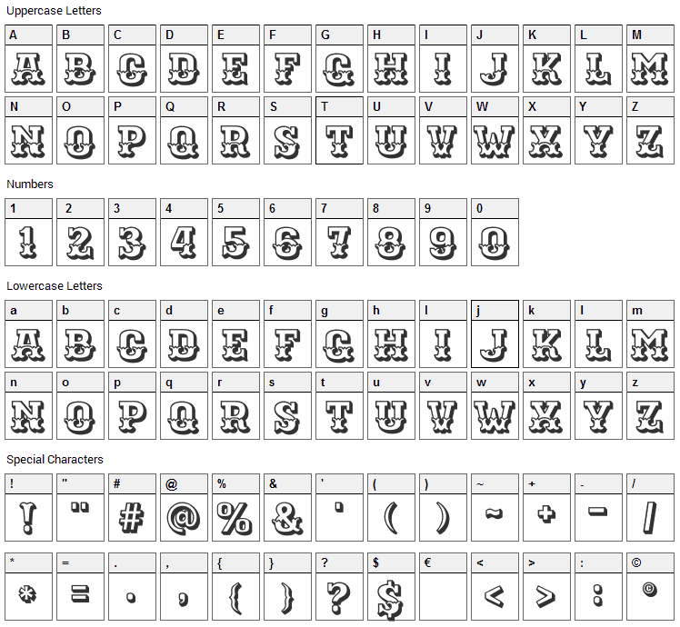 Ewert Font Character Map