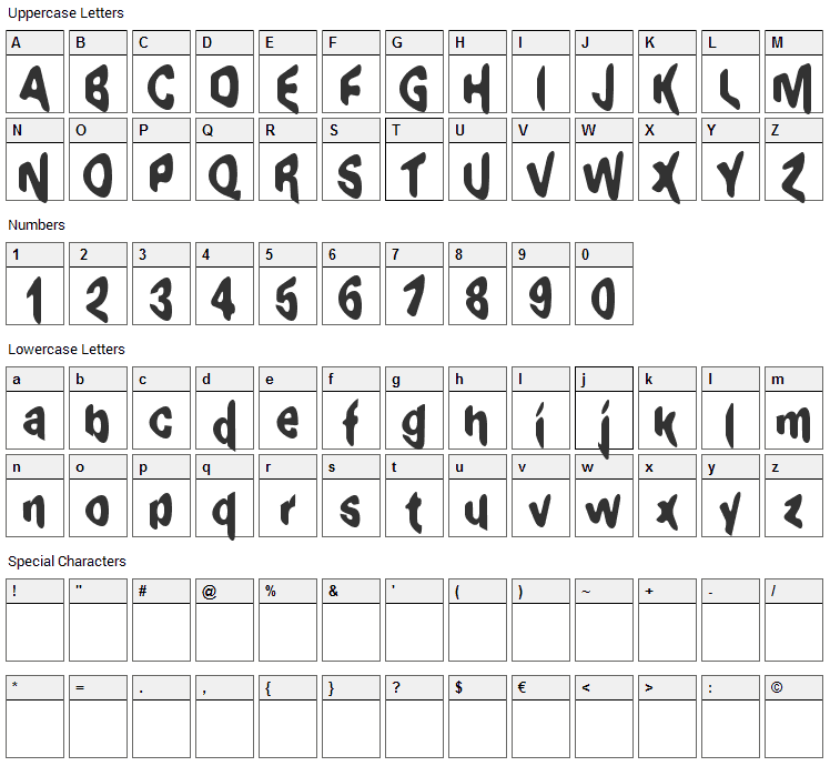 Exaggerate Font Character Map