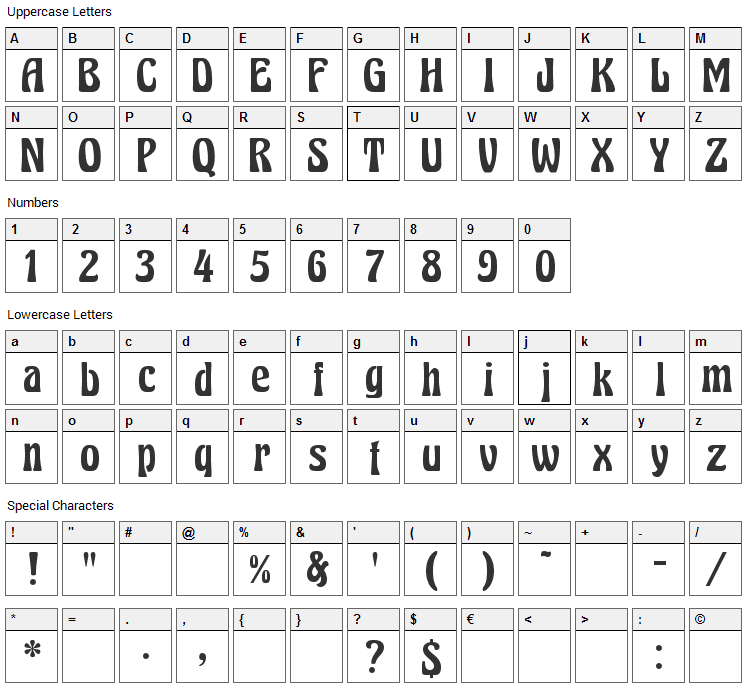 Excalibur Nouveau Font Character Map