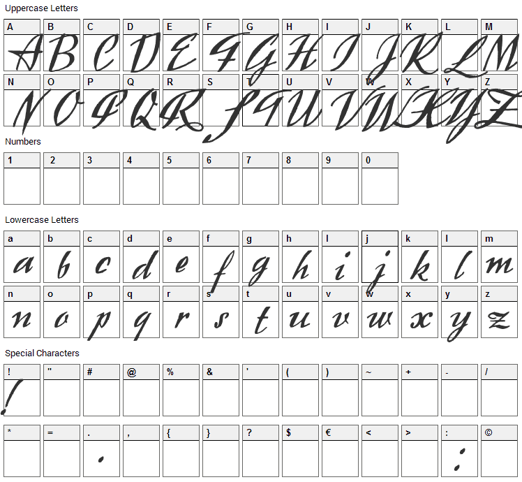 Exclusivite Font Character Map