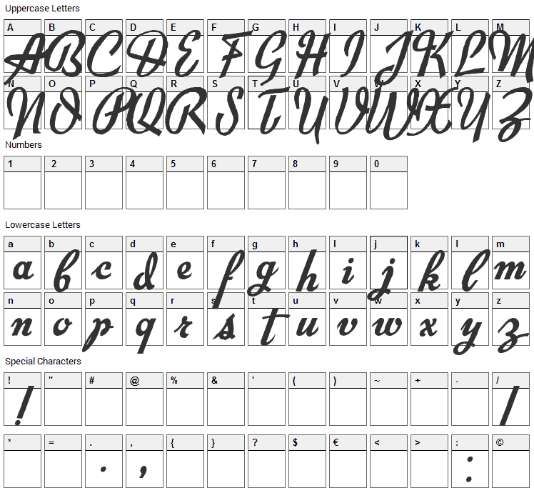 Exiles Font Character Map