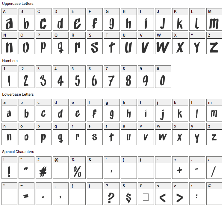 Exito Free Hand Font Character Map