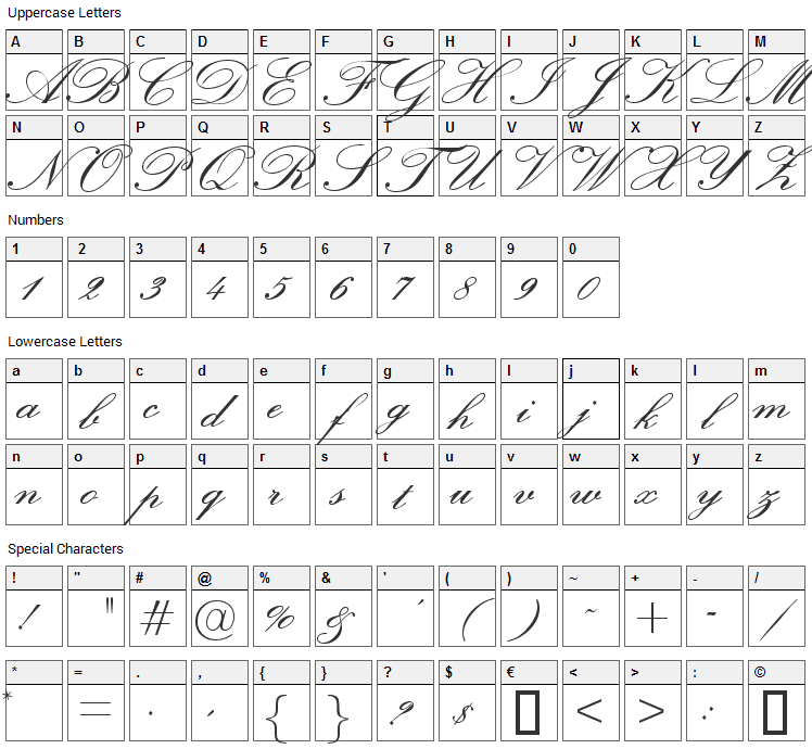 Exmouth Font Character Map