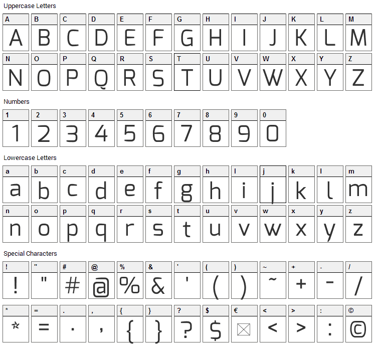 Exo Font Character Map