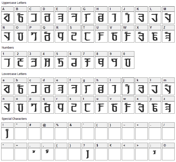 Exodite Font Character Map