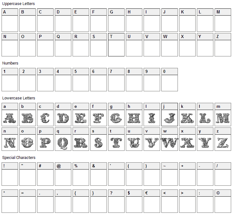 Exotica Font Character Map