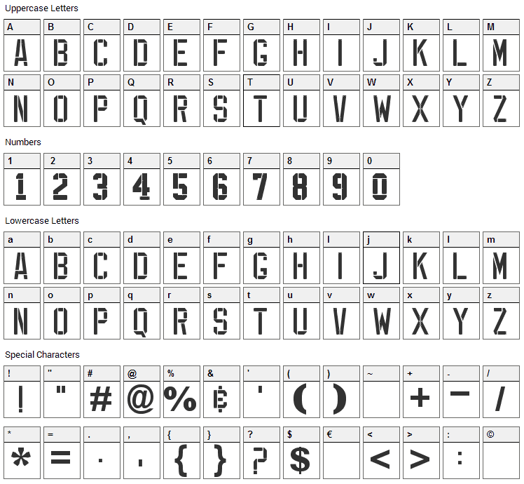 EXP Font Character Map