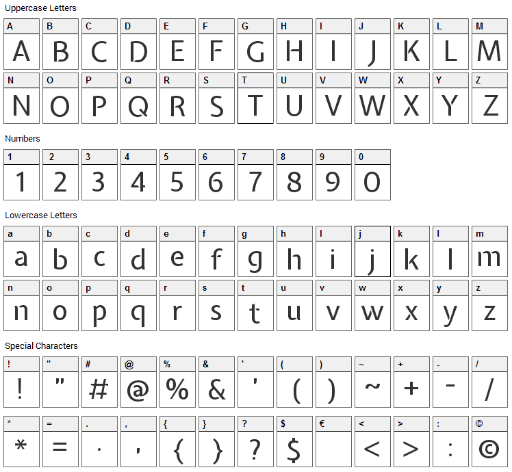 Expletus Sans Font Character Map