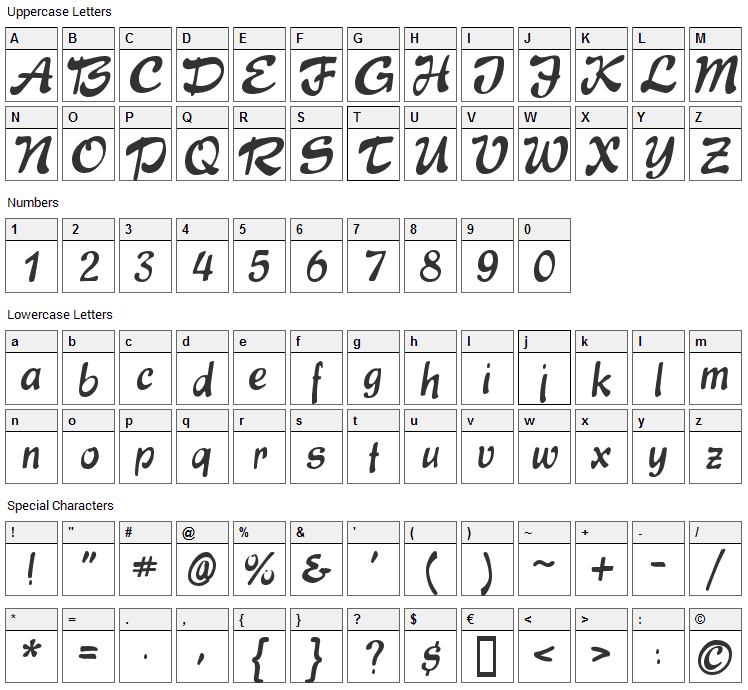 Express Font Character Map