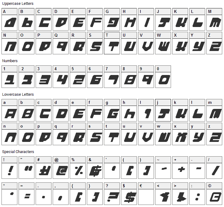 Extechchop Font Character Map