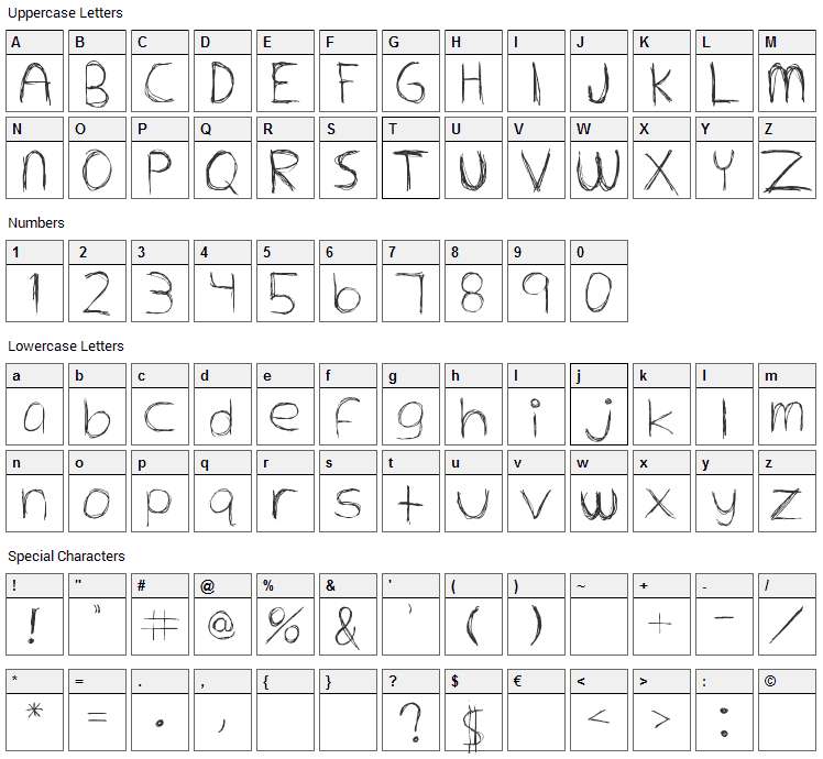 Extrafine Font Character Map