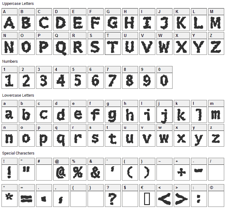 Extralucid Font Character Map