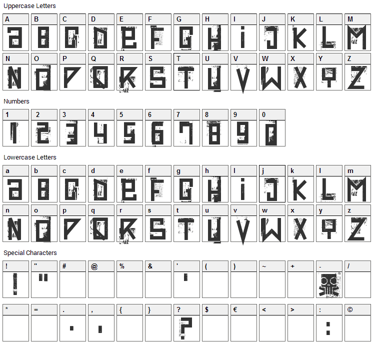 Extravaganza Font Character Map