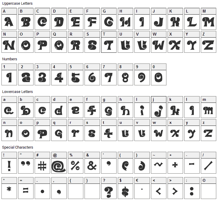 Eye Font Character Map