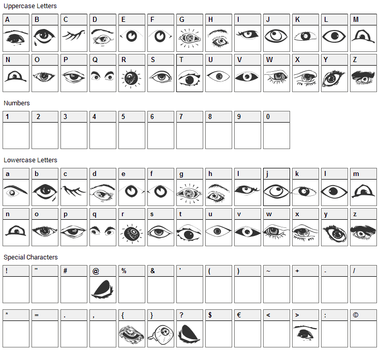Eyes Font Character Map