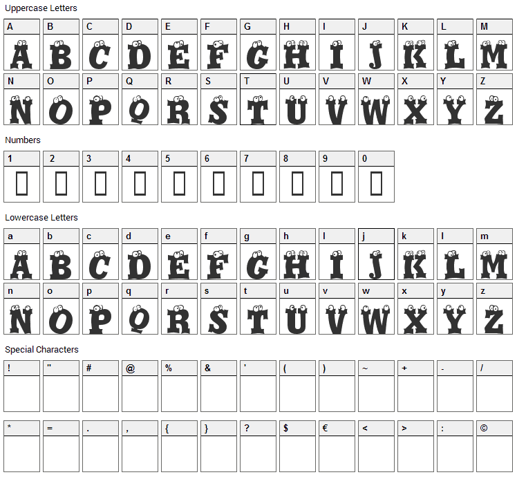 Eyesis Font Character Map