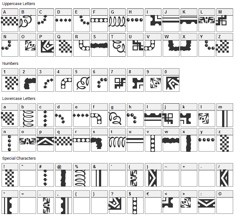 EZBorder Font Character Map