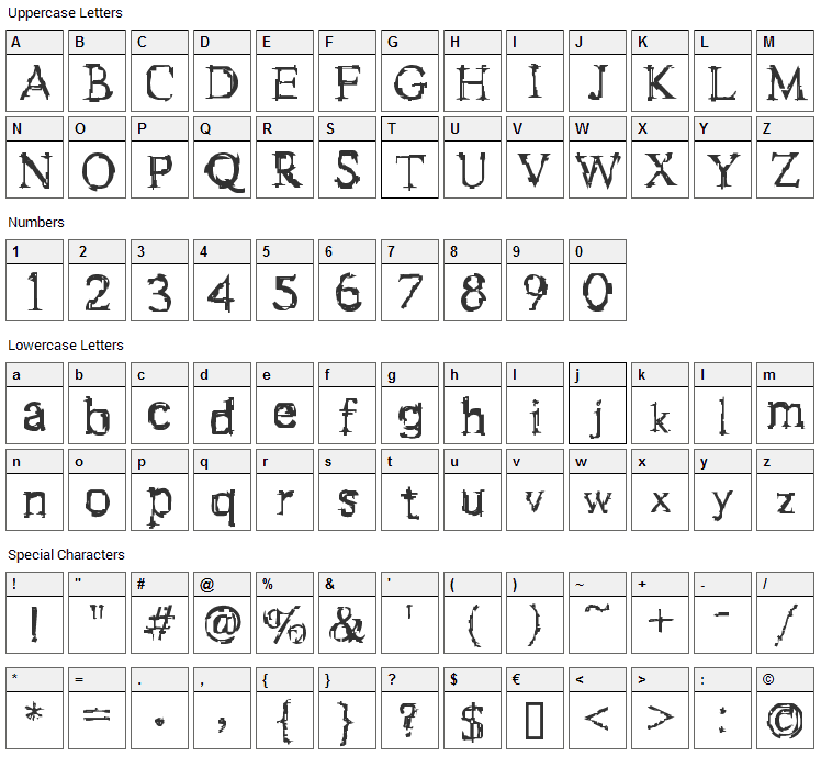 F-Stein Font Character Map