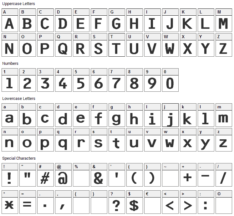 F25 Bank Printer Font Character Map