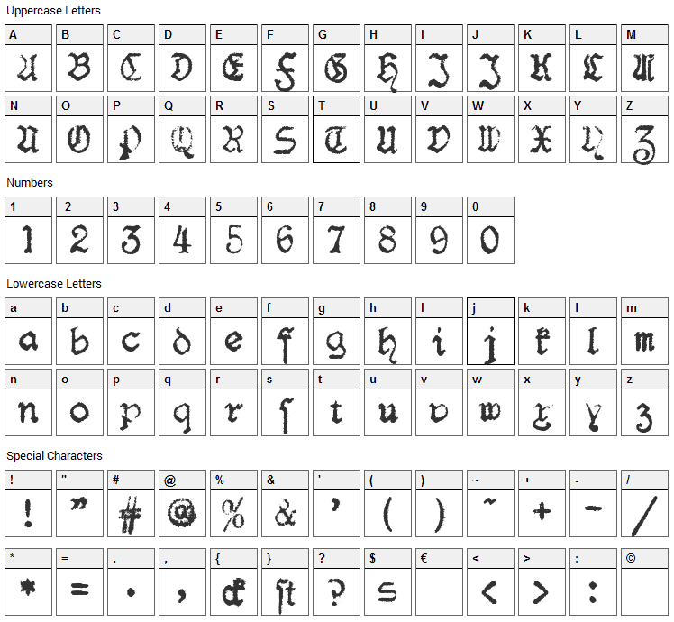 F25 Blackletter Typewriter Font Character Map