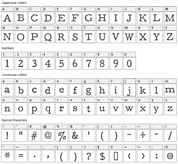 F25 Executive Font Character Map