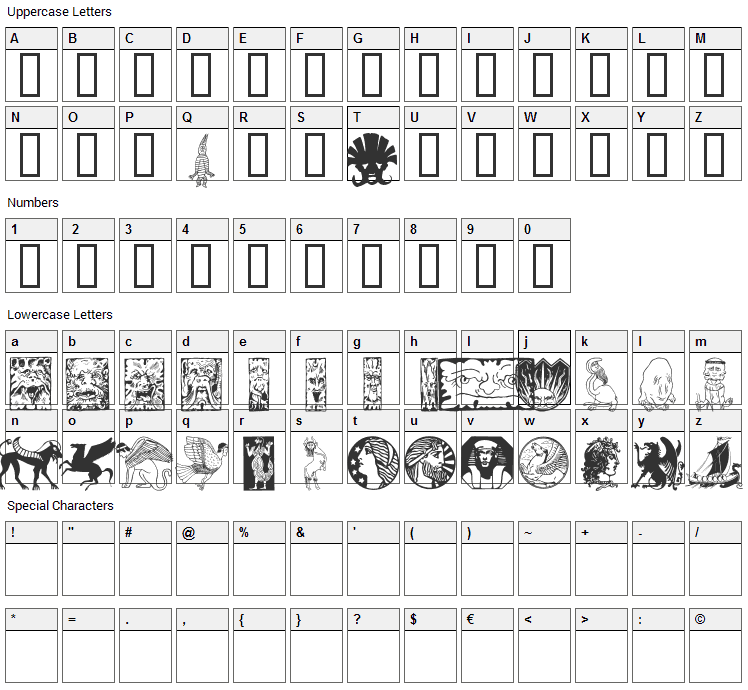 Fabeldyr Font Character Map