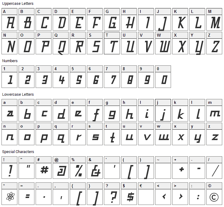 Fabian Font Character Map