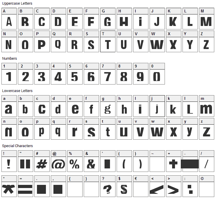 Fabianestem Font Character Map