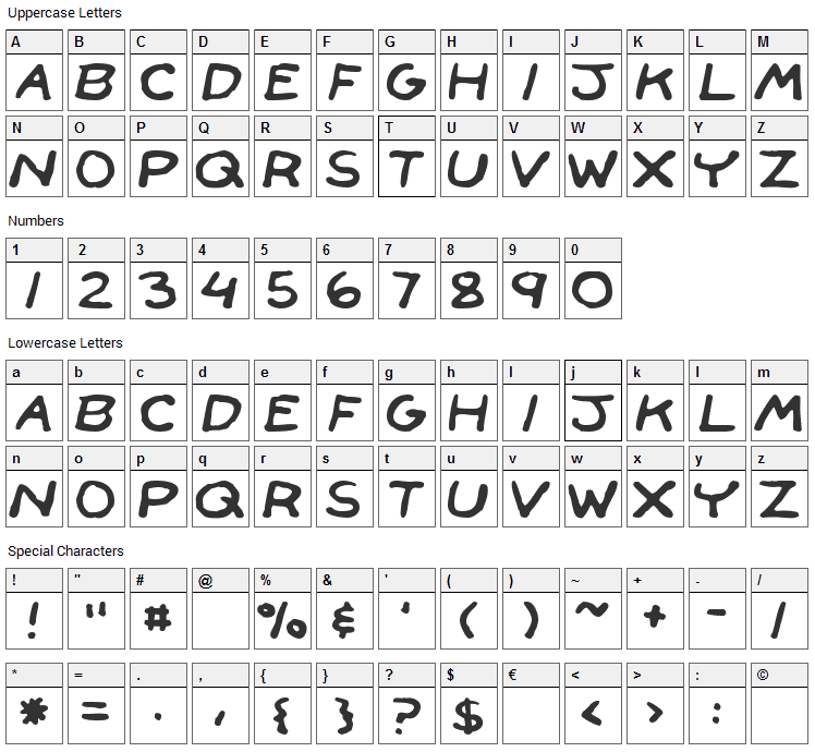 Face Front Font Character Map