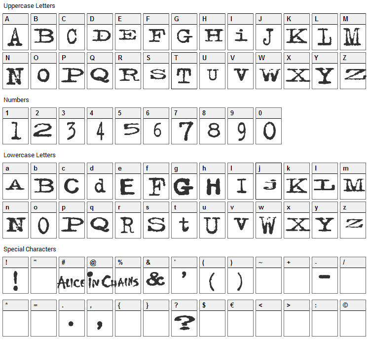 Facelift Font Character Map