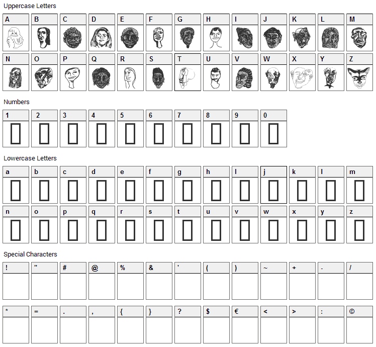 Faces Plain Font Character Map