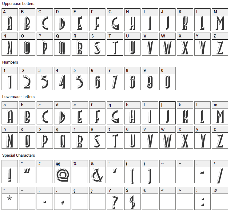 Facets Font Character Map