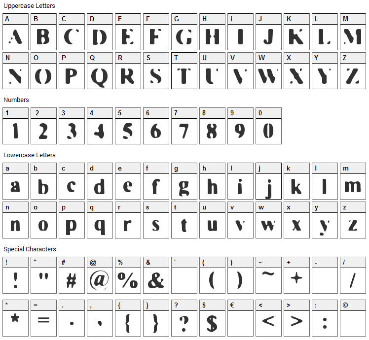 Faded MovieStar Font Character Map