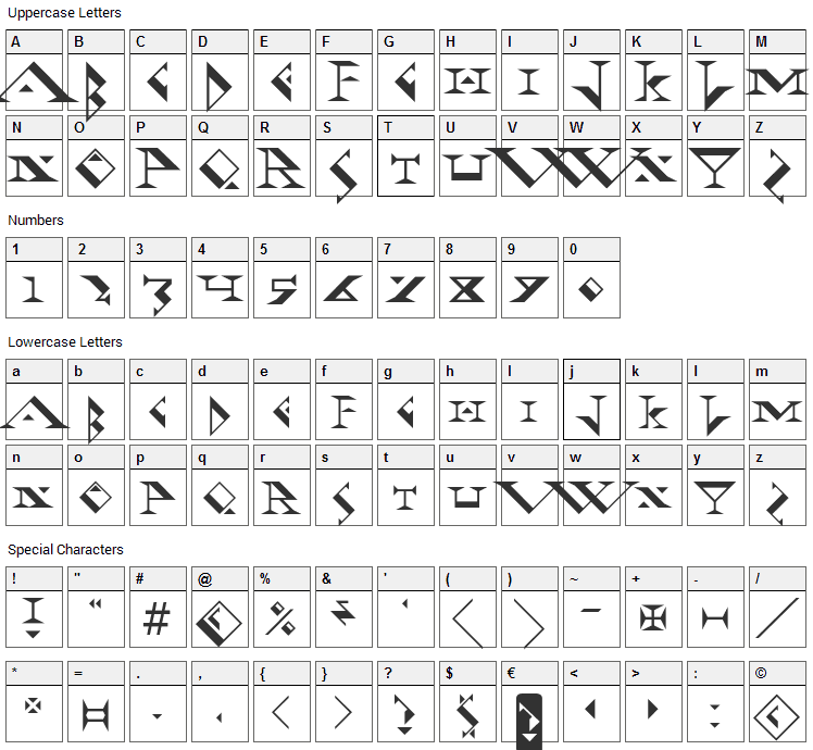 Fadgod Font Character Map
