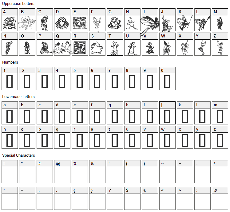 Faerie Font Character Map