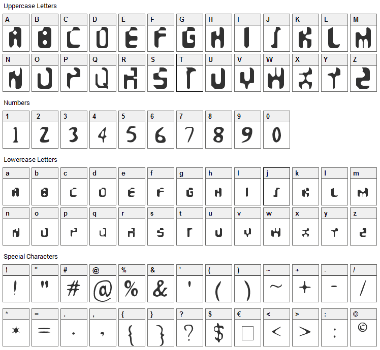 Faeronic Font Character Map