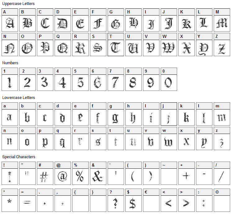 Faith Collapsing Font Character Map