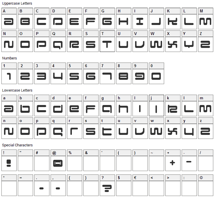 Falcon Font Character Map