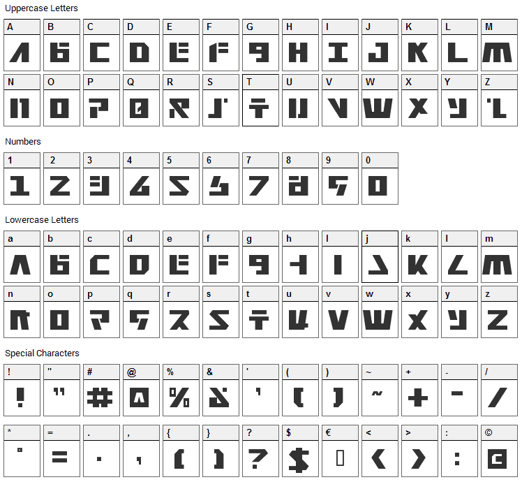 Falconhead Font Character Map