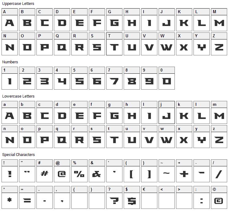 Falcons Font Character Map