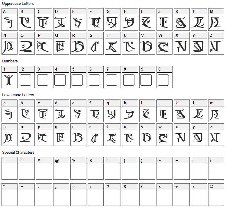 Falmer Font Character Map